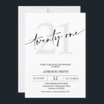 Invitación Minimalista moderno texto negro 21º cumpleaños<br><div class="desc">Moderno Minimalista Texto negro 21ª Invitación de cumpleaños con divisores Simple invitación de 21 años con un moderno encabezado de caligrafía y número de edad gris sobre un fondo blanco. Esta moderna invitación de 21 años es ideal para alguien que busca un diseño sencillo.</div>