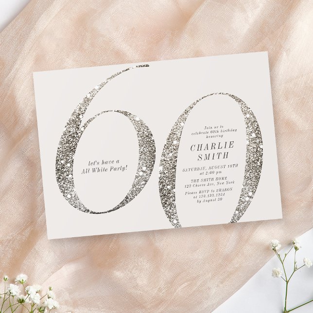 Invitación Minimalista moderno todo fiesta blanco cumpleaños  (Modern minimalist all white party 60th birthday invitation)