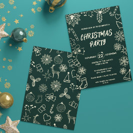 Invitación Minimalista moderno Verde Oscuro y Nochebuena Gold