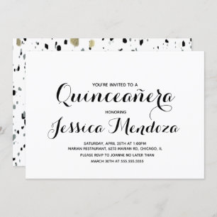 Invitación Minimalista Monocromo Dorado Quinceañera Sweet 15