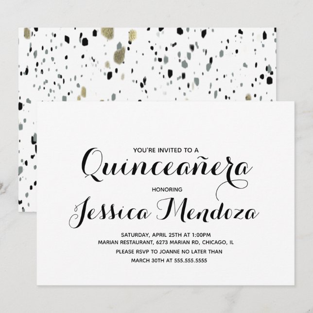 Invitación Minimalista Monocromo Oro Quinceañera Cumple 15 (Anverso / Reverso)