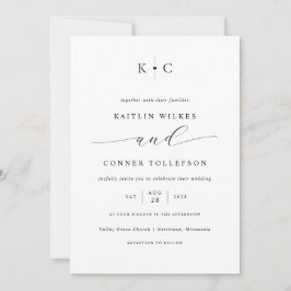 Invitación Minimalista Monograma de Corazón Simple Boda Román