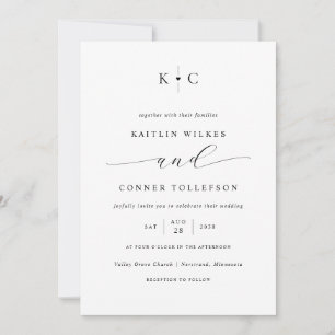Invitación Minimalista Monograma de Corazón Simple Boda Román