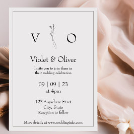 Invitación Minimalista Monograma moderno Boda blanco y negro