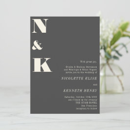 Invitación Minimalista Monograma moderno Boda negrita negro