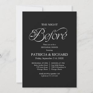 Invitación Minimalista Negro Cena de Ensayo la Noche Antes