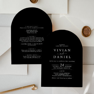 Invitación Minimalista Negro En Un Boda Del Arco De Boho