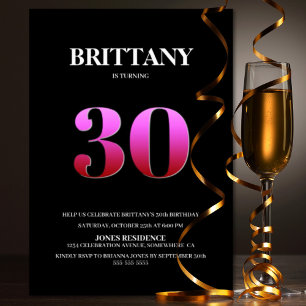Invitación Minimalista negro y rosa Fiesta de cumpleaños núme