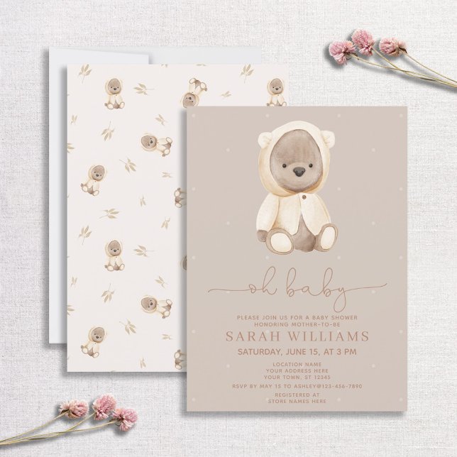 Invitación Minimalista Oh Baby Brown Bear Baby Shower (Subido por el creador)
