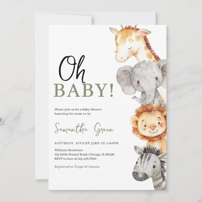 Invitación Minimalista Oh Baby Safari Baby Shower (Anverso)