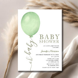 Invitación Minimalista Oh Baby Sage Green Balloon Baby Shower