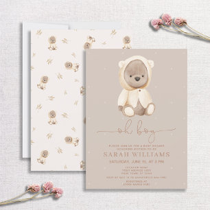 Invitación Minimalista Oh Boy Brown Bear Baby Shower