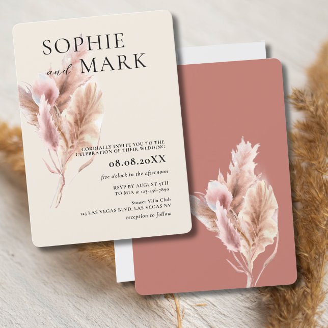 Invitación Minimalista Pampas Grass Rustic Boho Mauve Pink (Subido por el creador)
