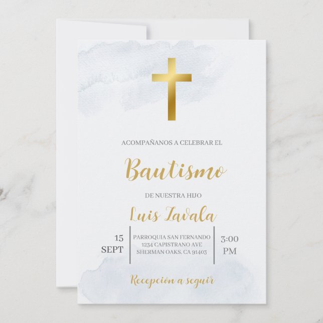 Invitación minimalista para bautismo (Anverso)