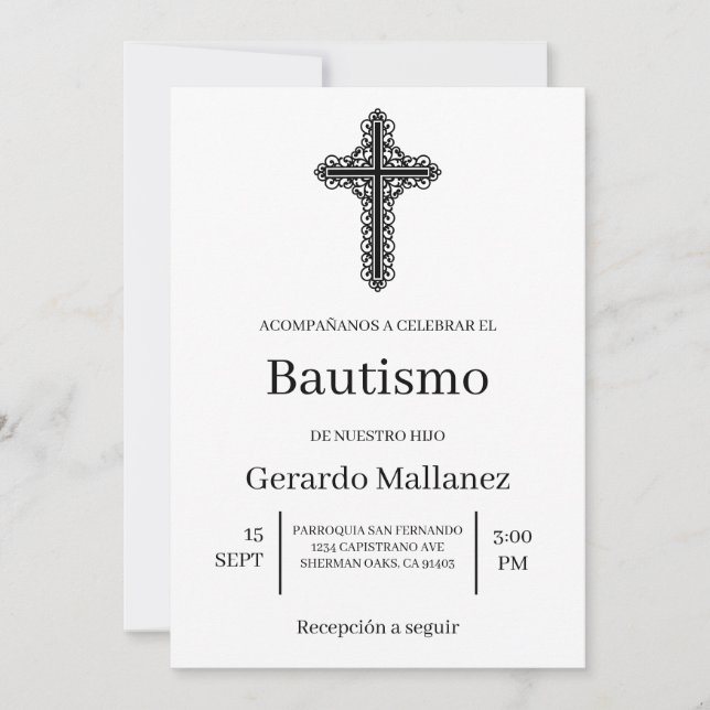 Invitación minimalista para bautismo (Anverso)
