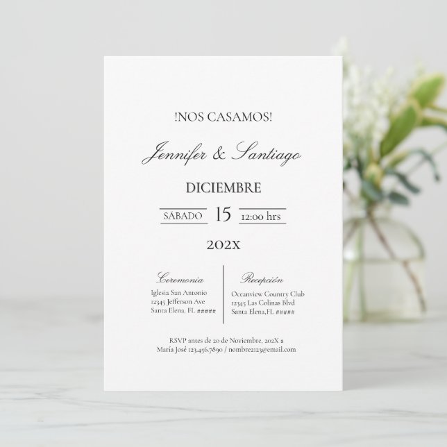 Invitación minimalista para boda (Anverso de pie)