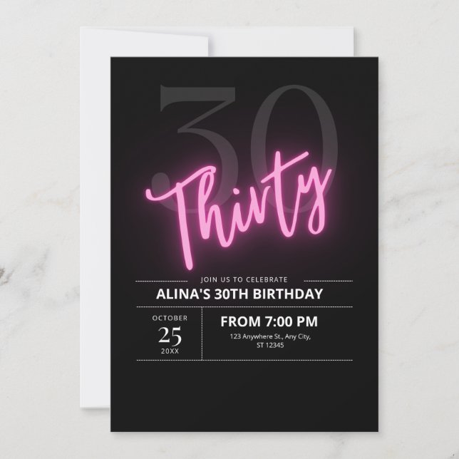Invitación Minimalista para Celebrar 30 Cumpleaños (Anverso)