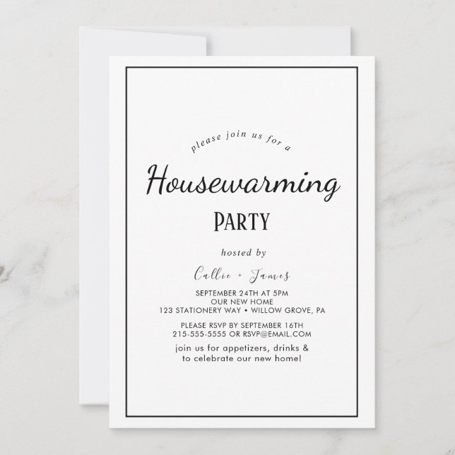 Invitación minimalista para una fiesta de inaugura (Anverso)