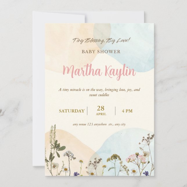 Invitación Minimalista Pastel para Baby Shower (Anverso)