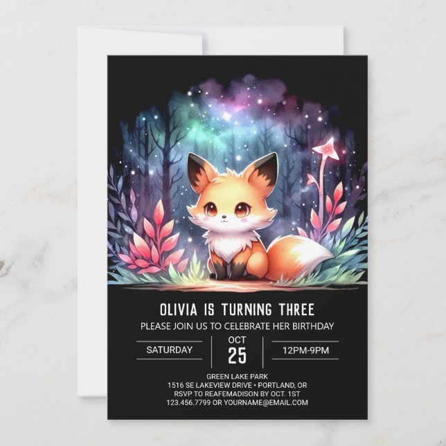 Invitación Minimalista Personalizado Fox Birthday digital (Anverso)