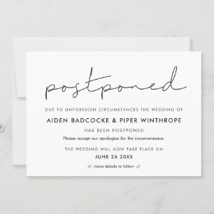 invitación minimalista pospuesta escrita a mano