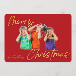 Invitación Minimalista Rojo Dorado Feliz Navidad Letra a Mano