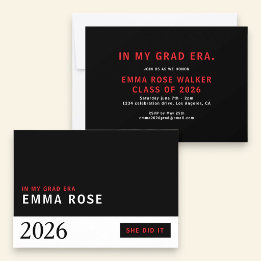Invitación Minimalista Rojo Negro Grad Era clase de 2026
