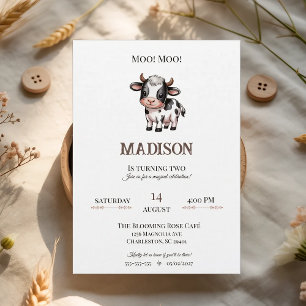 Invitación Minimalista Rosa Beige Cumpleaños Vaca 