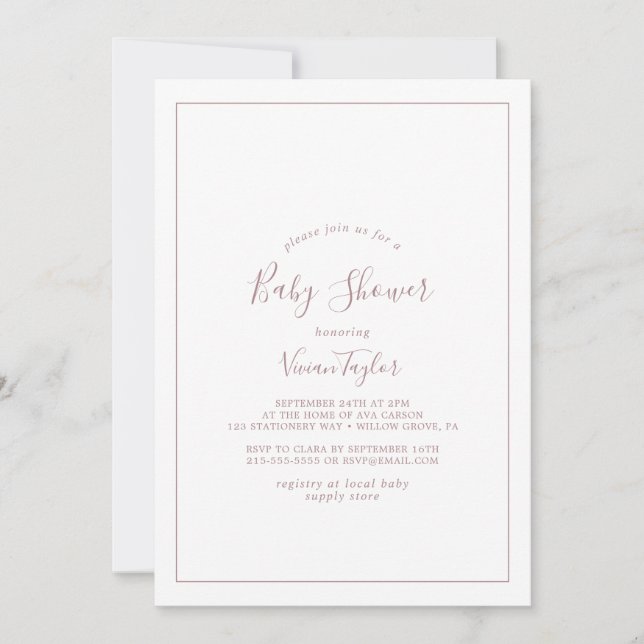 Invitación minimalista Rosa Gold Baby Shower (Anverso)