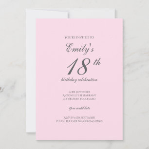 Invitación minimalista rosa para cumpleaños 18