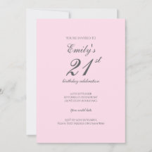 Invitación minimalista rosa para cumpleaños 21