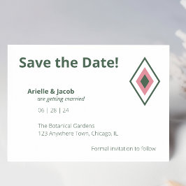 Invitación Minimalista Rosa y Verde Cazador Salven la fecha