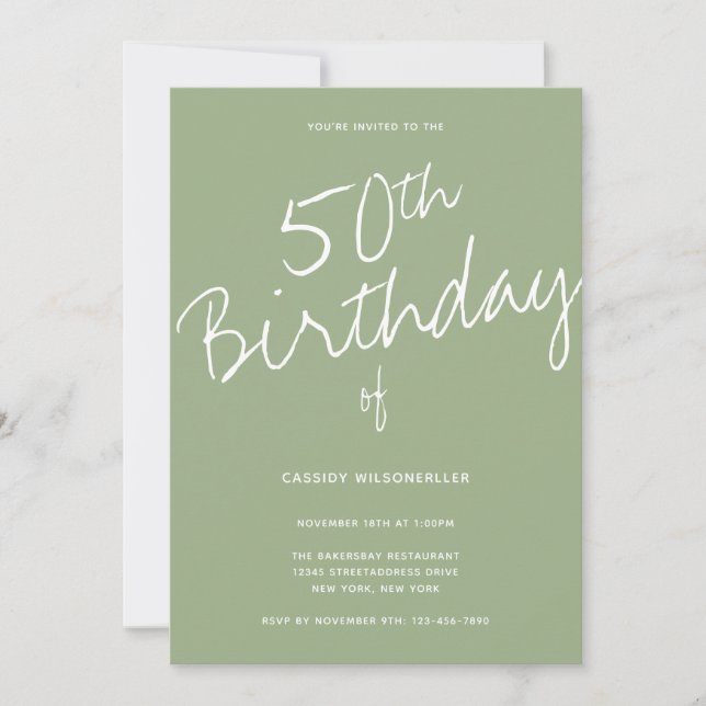Invitación Minimalista Sage 50 años (Anverso)
