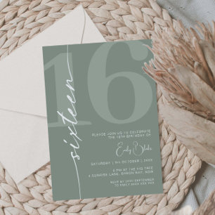 Invitación Minimalista Sage Dieciséis Aniversario 16