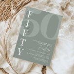 Invitación Minimalista Sage Fifty 500th Birthday Party<br><div class="desc">Esta minimalista tipografía, invitación a la fiesta de cumpleaños número 30, es perfecta para una fiesta de cumpleaños moderna. El diseño sencillo presenta una fuente blanca clásica sobre fondo sabio. Personalizable en cualquier color. Mantenga el diseño minimalista y elegante, tal como está, o lo personalice añadiendo sus propios gráficos y...</div>