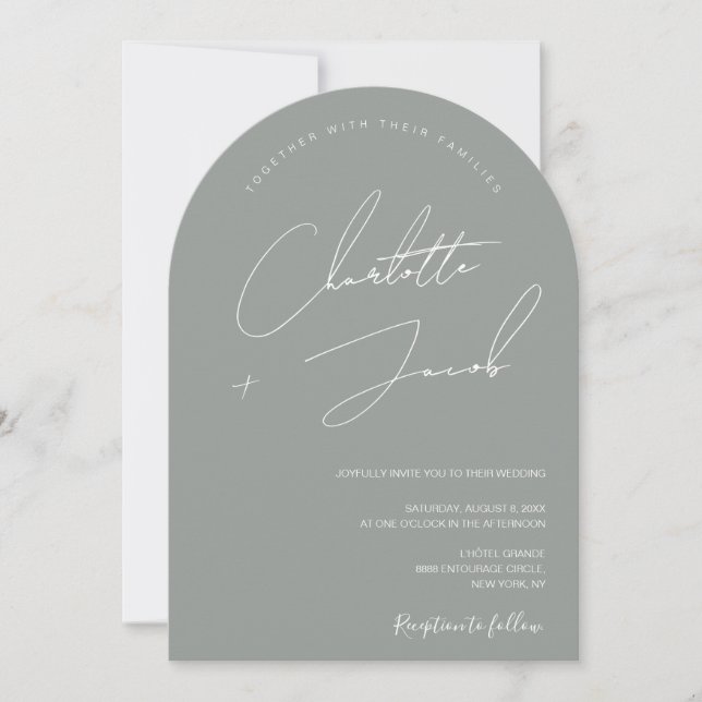 Invitación Minimalista Sage Green Modern Script Boda (Anverso)
