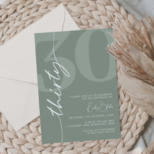 Invitación Minimalista Sage Treinta y Treinta Fiesta de Cumpl
