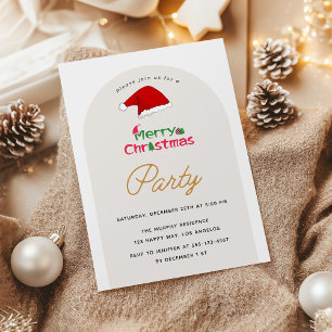 Invitación Minimalista Santa Hat Feliz Fiesta de Navidad