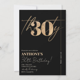 Invitación Minimalista Script Black & Gold 30th Birthday Fies