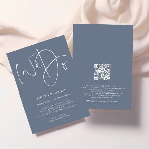 Invitación Minimalista Se Hace Script Dusty Blue QR Code Boda