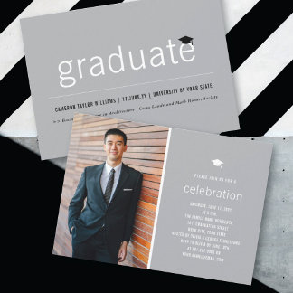Invitación Minimalista Sencilla Foto Graduada Fiesta de Gradu