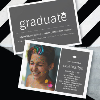 Invitación Minimalista Sencilla Foto Graduada Fiesta de Gradu