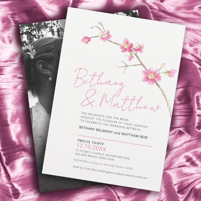 Invitación Minimalista simple acuarela primavera flor rosa (Subido por el creador)