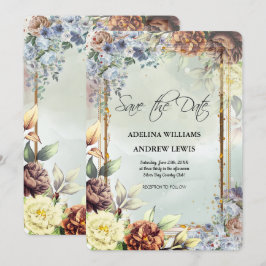 Invitación Minimalista Simple Flores De Plata Rosa,Marco De O