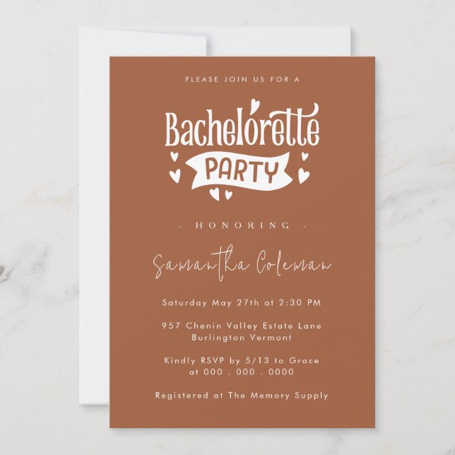 Invitación Minimalista Simple Script Moderno Bachelorette Par (Anverso)