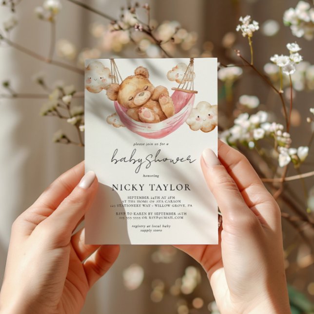 Invitación Minimalista Teddy Bear Sleep Cloud Baby Shower (Subido por el creador)