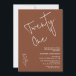 Invitación Minimalista Terracotta Boho Motif 21º cumpleaños<br><div class="desc">Minimalista Terracotta Boho Motif Invitación a los 21 Años Invitación Simple,  moderna y minimalista en estilo,  invitación a los 21 años de color terracota con un motivo extraíble de follaje.</div>