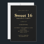 Invitación Minimalista texto Black Gold Sweet 16 Cumpleaños P<br><div class="desc">Minimalista Texto Black Gold Sweet 16 Cumpleaños Party. 100% personalizable. Personalice fácilmente el texto y cambie el tipo de letra y los colores de fondo si lo desea a través de la opción de edición adicional.</div>