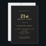 Invitación Minimalista texto oro negro 21 cumpleaños Fiesta<br><div class="desc">Texto minimalista Oro Negro Fiesta de cumpleaños 21. 100% personalizable. Personalice fácilmente el texto y cambie el tipo de letra y los colores de fondo si lo desea a través de la opción de edición adicional.</div>