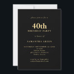 Invitación Minimalista Texto Oro Negro 40 Fiesta de cumpleaño<br><div class="desc">Minimalista Texto Oro Negro 40 Fiesta de cumpleaños. 100% personalizable. Personalice fácilmente el texto y cambie el tipo de letra y los colores de fondo si lo desea a través de la opción de edición adicional.</div>
